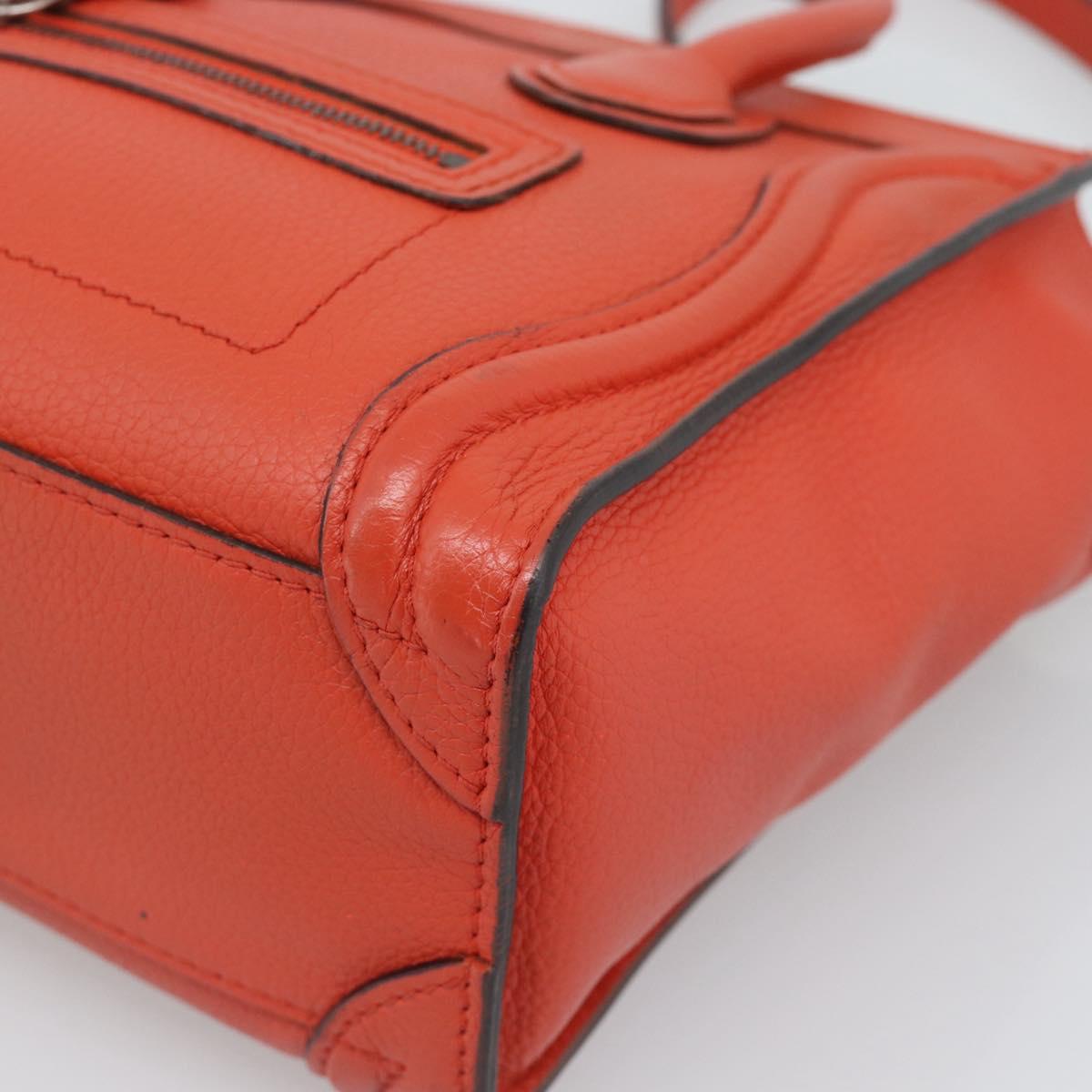 CELINE Luggage Nano Shopper Hand Bag Leather 2way Orange Silver Auth ka5539A