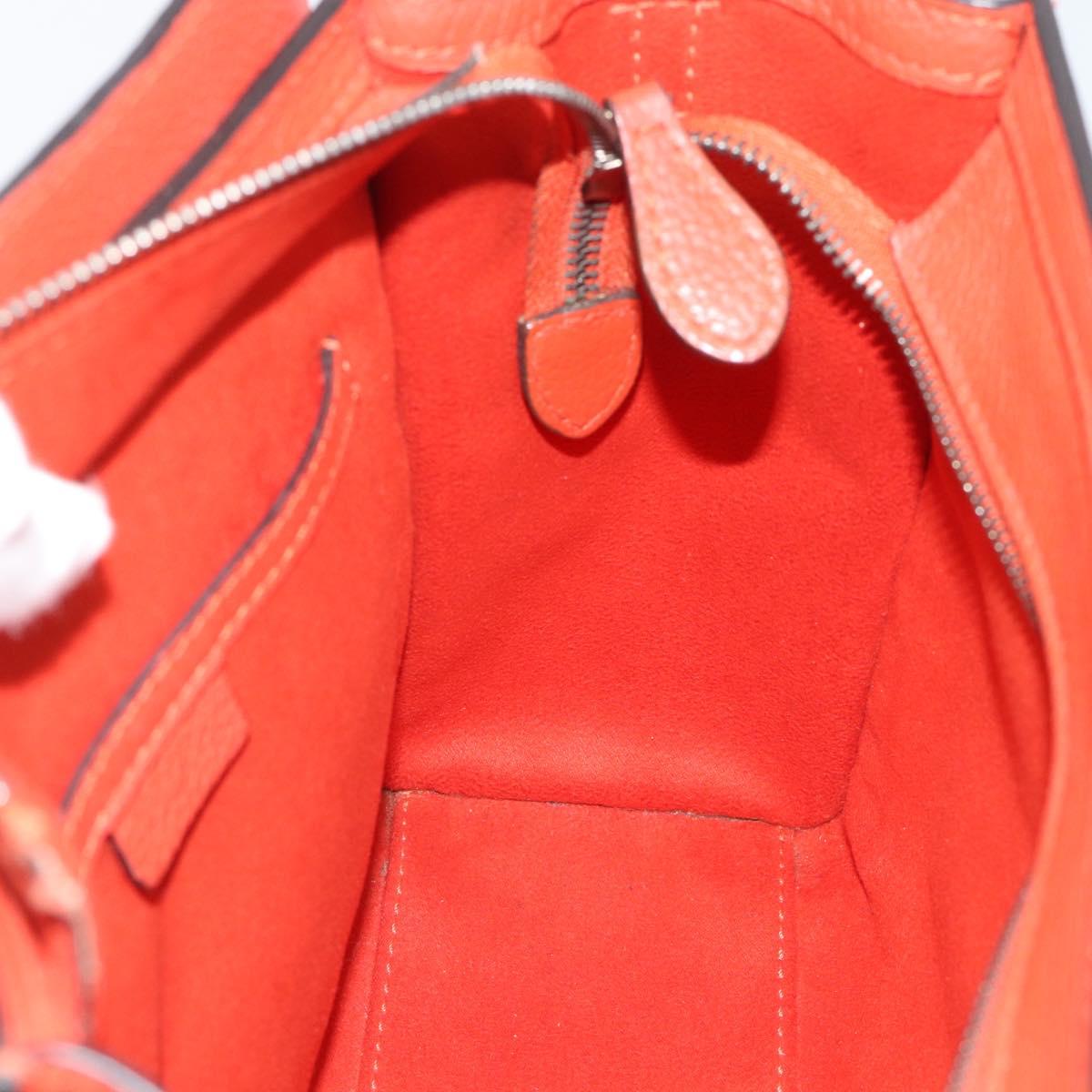 CELINE Luggage Nano Shopper Hand Bag Leather 2way Orange Silver Auth ka5539A