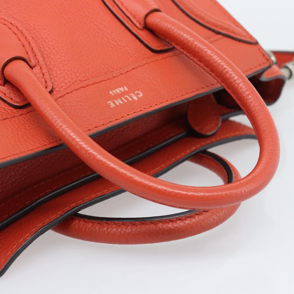 CELINE Luggage Nano Shopper Hand Bag Leather 2way Orange Silver Auth ka5539A