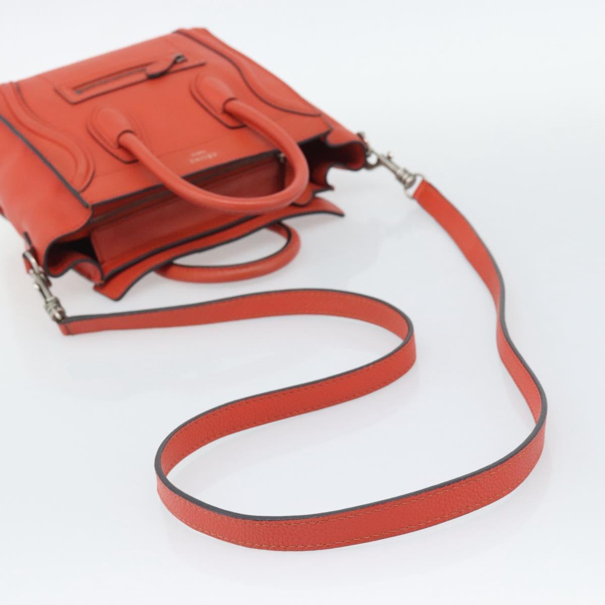 CELINE Luggage Nano Shopper Hand Bag Leather 2way Orange Silver Auth ka5539A