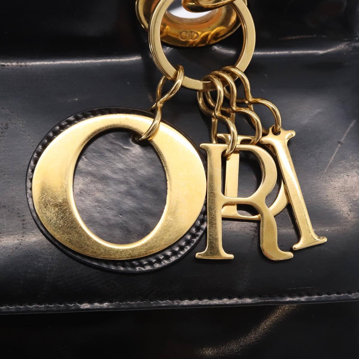 Christian Dior Shoulder Bag Patent Black Gold Tone Auth ka5543
