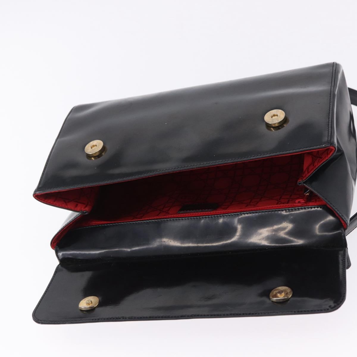 Christian Dior Shoulder Bag Patent Black Gold Tone Auth ka5543