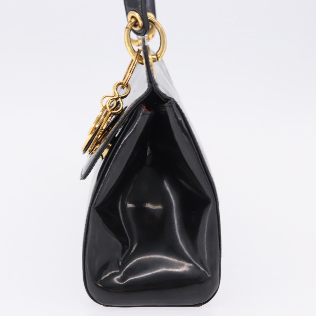 Christian Dior Shoulder Bag Patent Black Gold Tone Auth ka5543