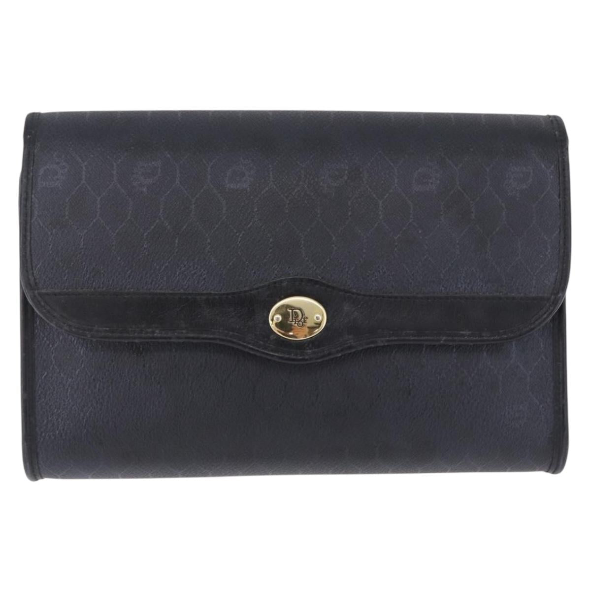 Christian Dior Honeycomb Chain Shoulder Bag PVC Leather Black Gold Auth ka5548