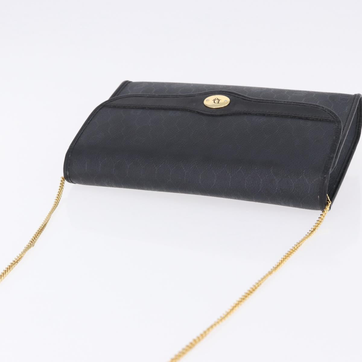 Christian Dior Honeycomb Chain Shoulder Bag PVC Leather Black Gold Auth ka5548