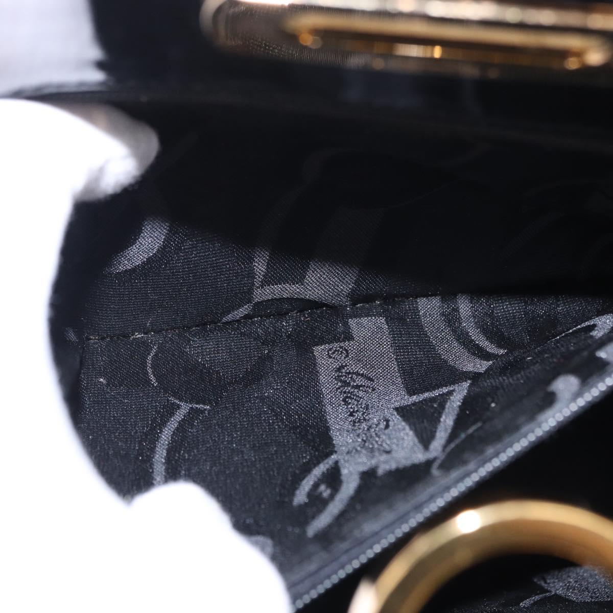Salvatore Ferragamo Gancini Chain Shoulder Bag Patent Black Gold Auth ka5550A