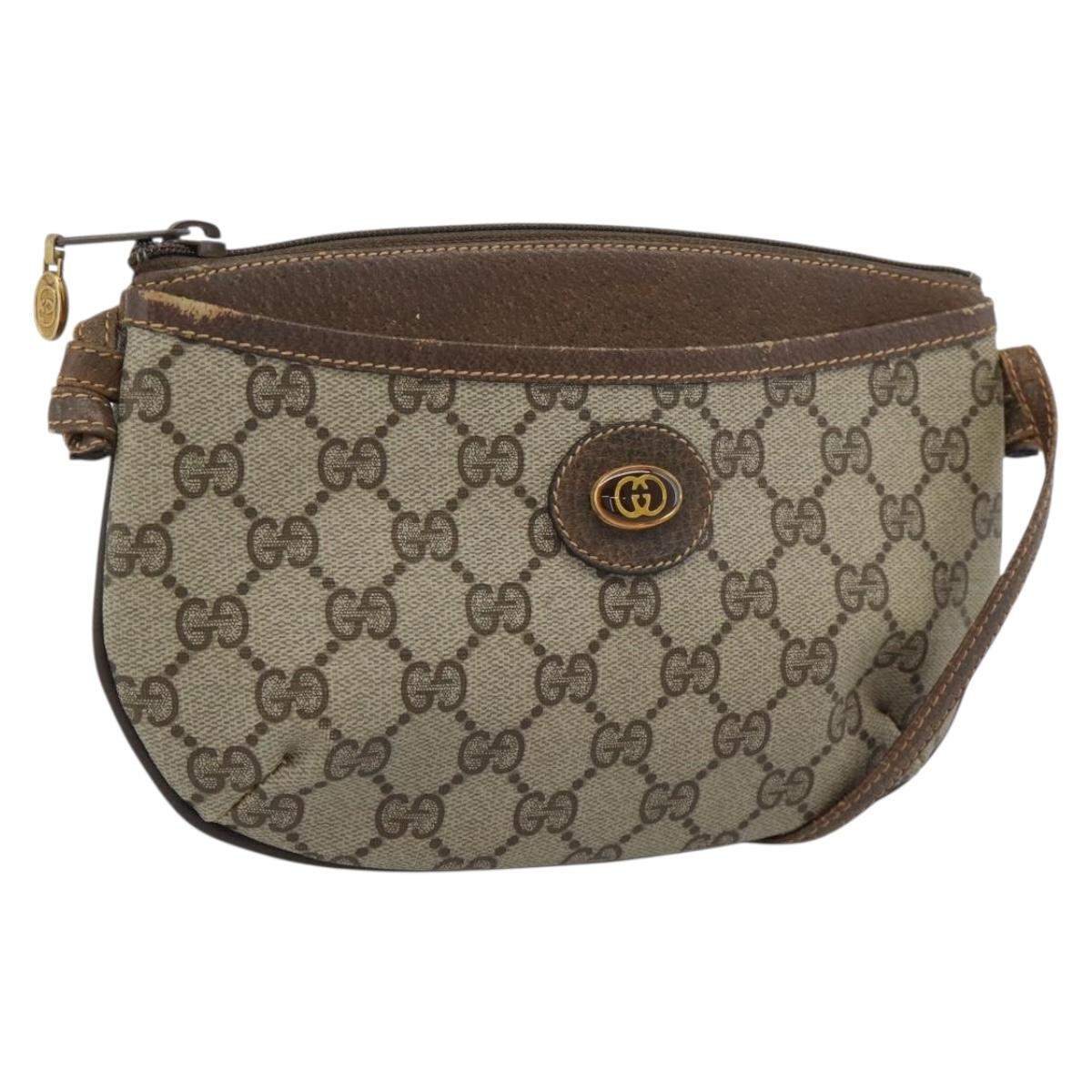 GUCCI GG Supreme Shoulder Bag PVC Leather Beige Gold Tone 904 02 020 Auth ka5554