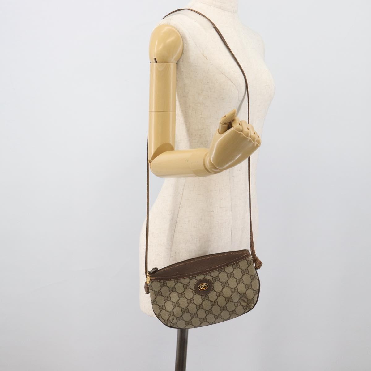GUCCI GG Supreme Shoulder Bag PVC Leather Beige Gold Tone 904 02 020 Auth ka5554