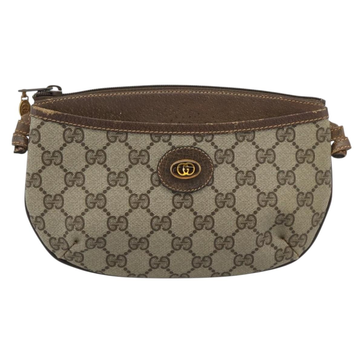 GUCCI GG Supreme Shoulder Bag PVC Leather Beige Gold Tone 904 02 020 Auth ka5554