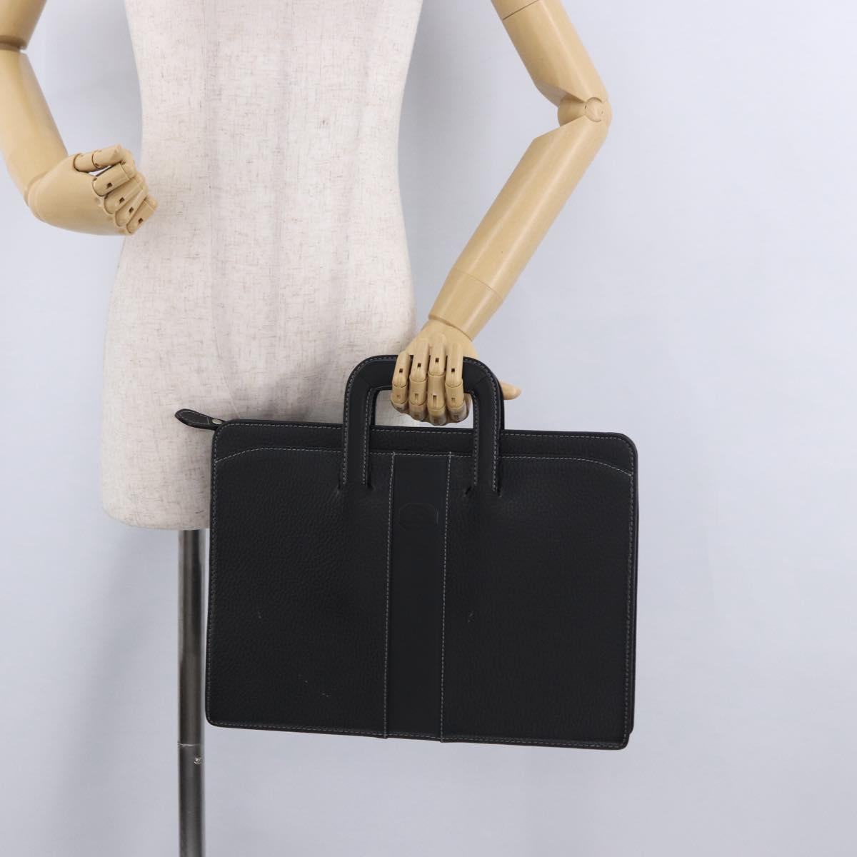 BURBERRY Business Bag Leather Black Silver Auth ka5555A