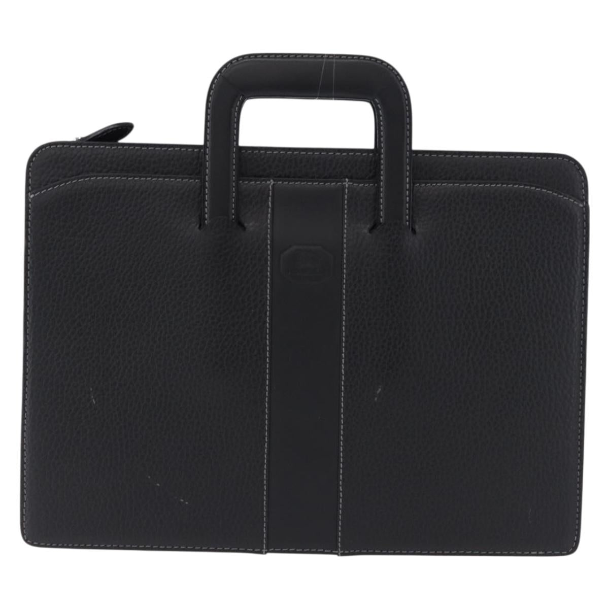 BURBERRY Business Bag Leather Black Silver Auth ka5555A