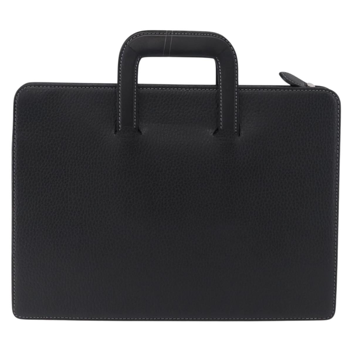 BURBERRY Business Bag Leather Black Silver Auth ka5555A