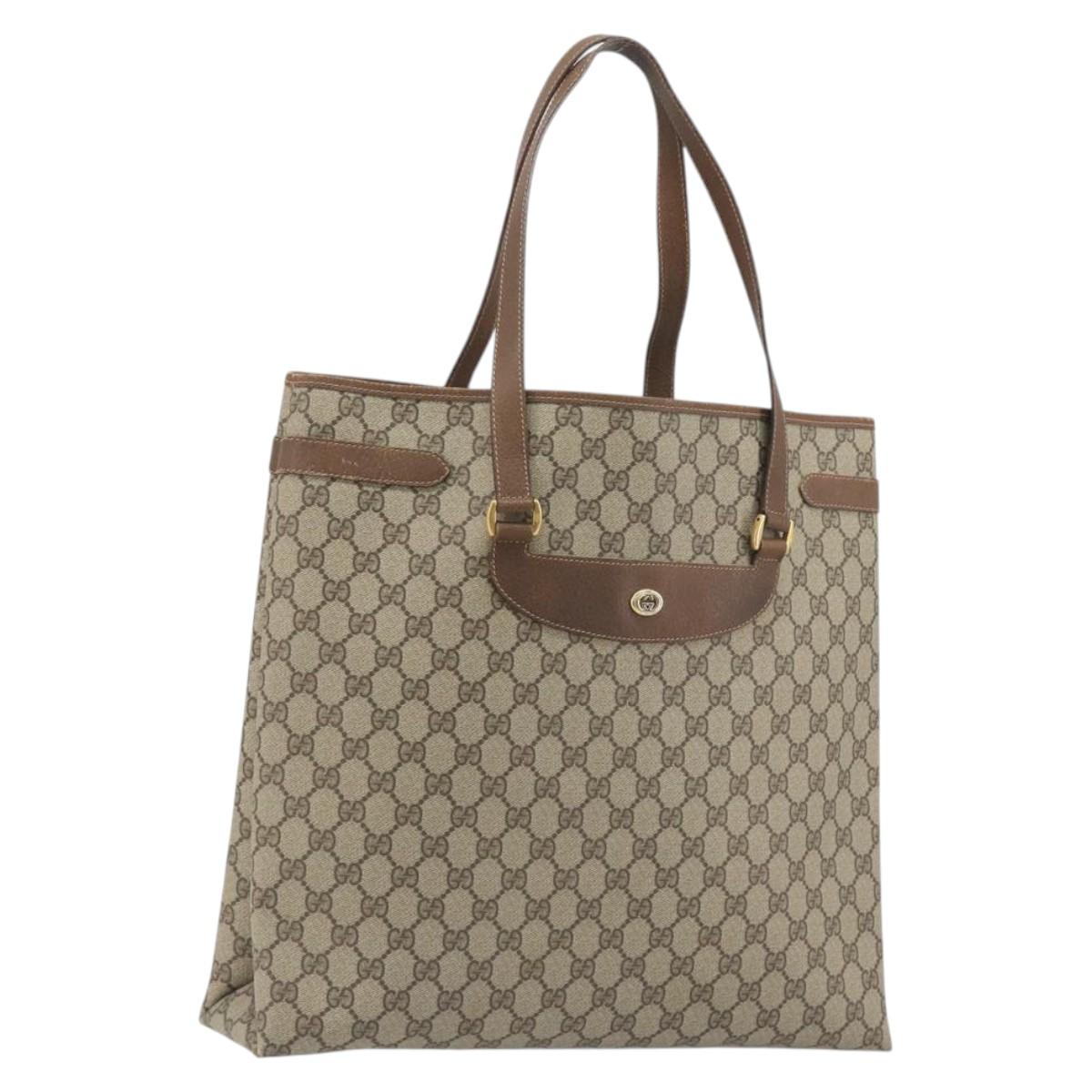 GUCCI GG Supreme Tote Bag PVC Leather Beige Gold Tone 39 02 061 Auth ka5559