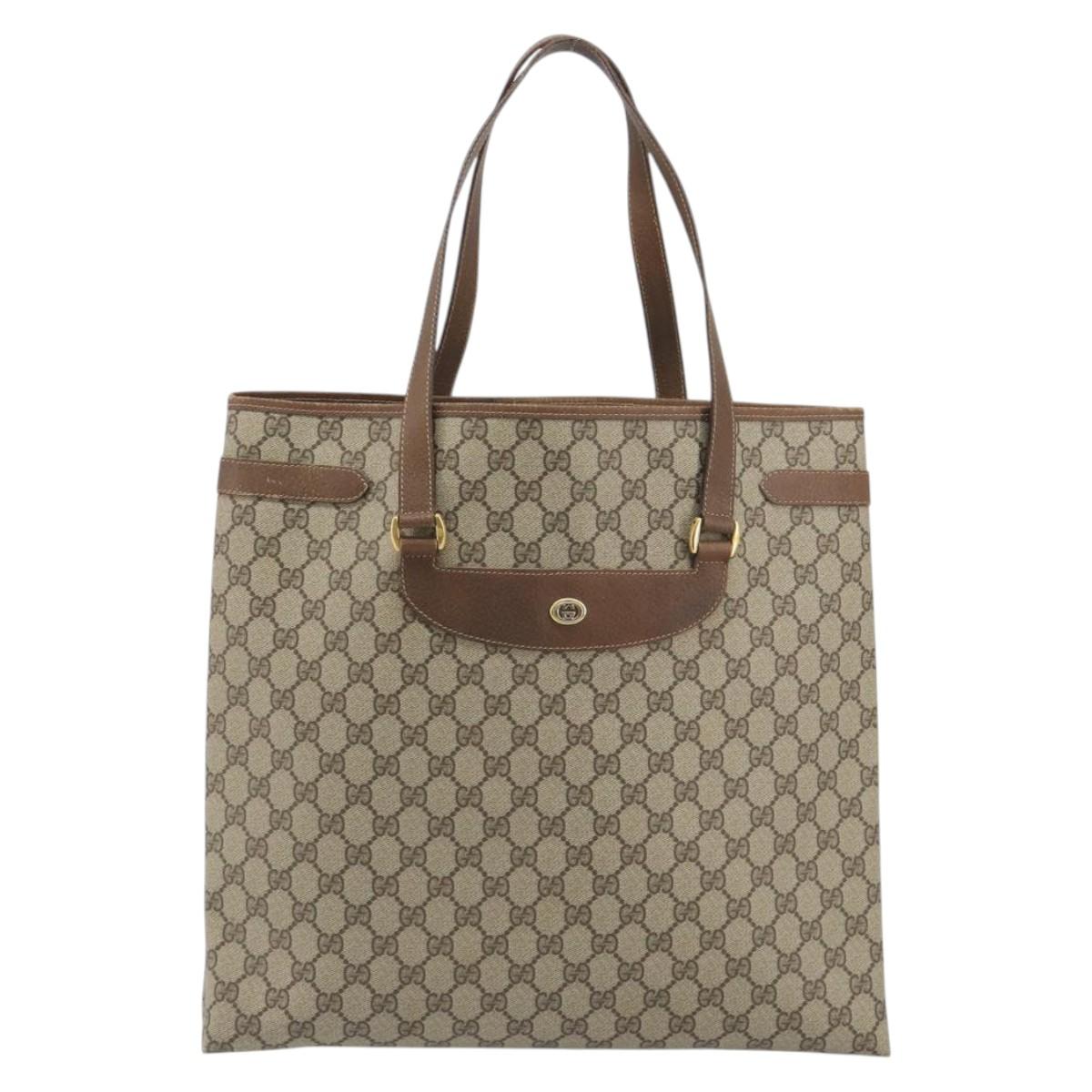 GUCCI GG Supreme Tote Bag PVC Leather Beige Gold Tone 39 02 061 Auth ka5559