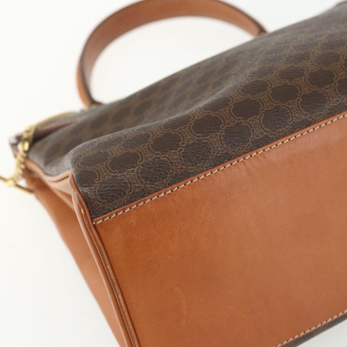 CELINE Macadam Canvas Hand Bag PVC Leather Brown Gold Auth ka556