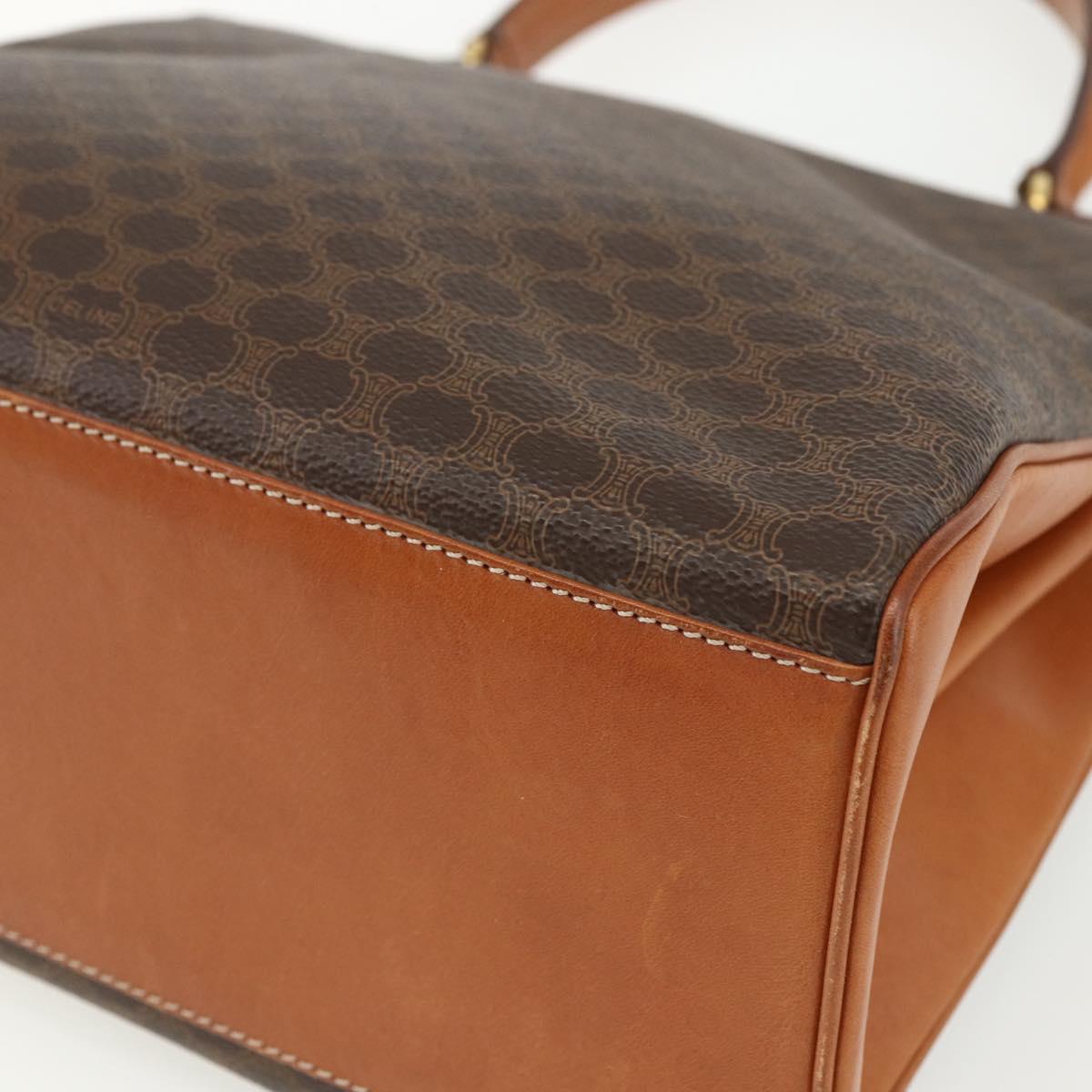 CELINE Macadam Canvas Hand Bag PVC Leather Brown Gold Auth ka556
