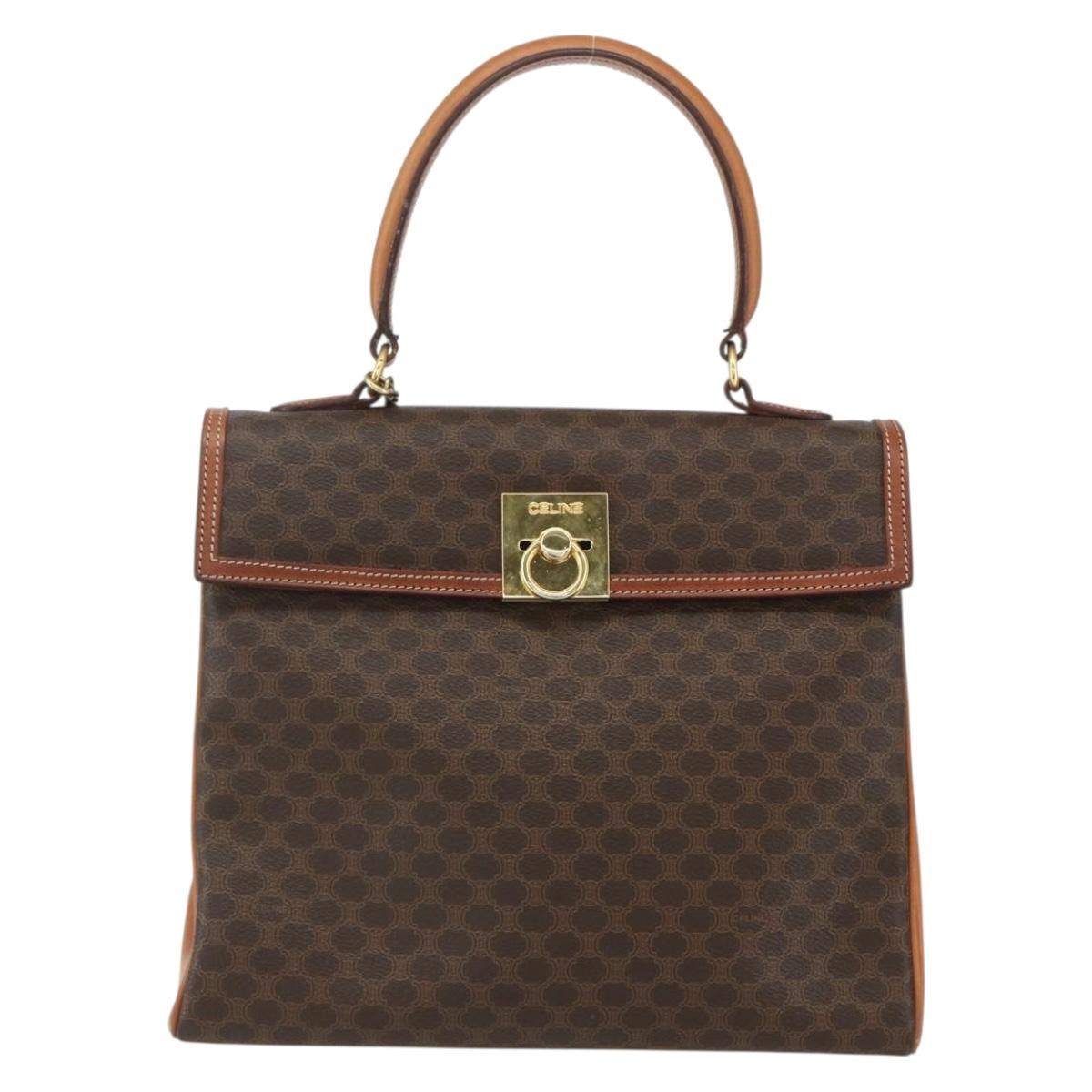 CELINE Macadam Canvas Hand Bag PVC Leather Brown Gold Auth ka556