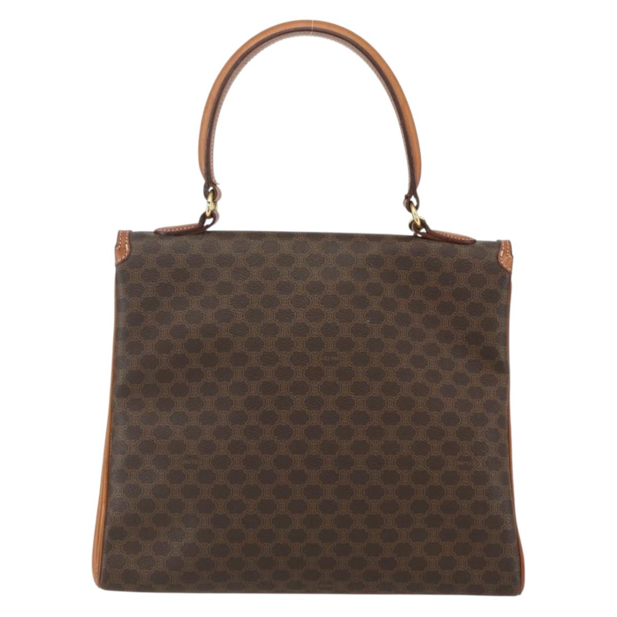 CELINE Macadam Canvas Hand Bag PVC Leather Brown Gold Auth ka556