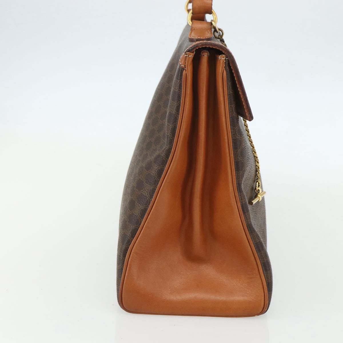 CELINE Macadam Canvas Hand Bag PVC Leather Brown Gold Auth ka556