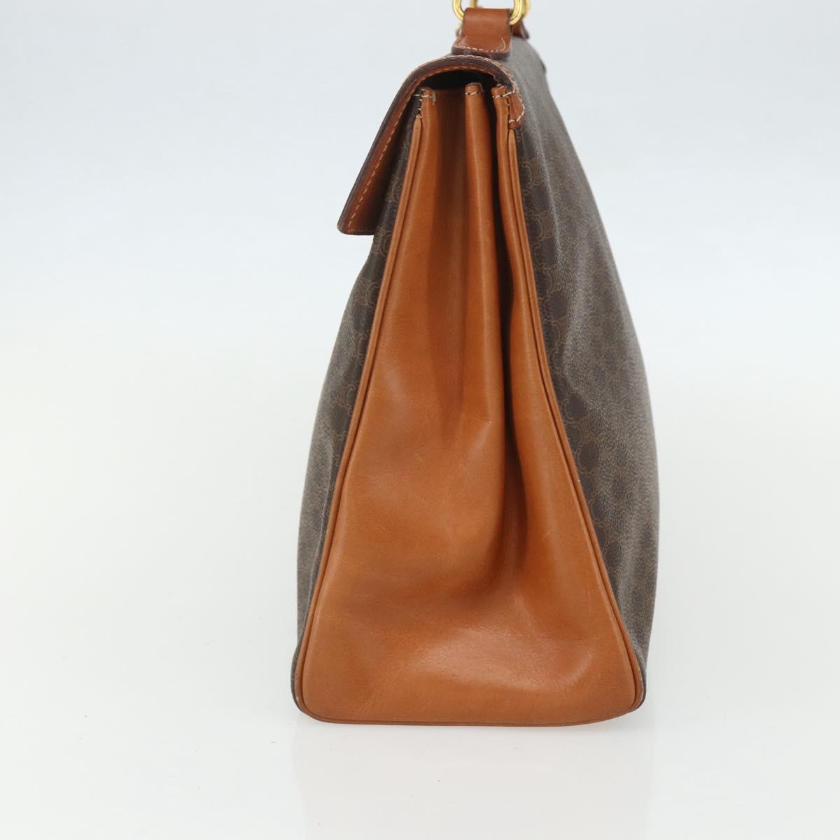 CELINE Macadam Canvas Hand Bag PVC Leather Brown Gold Auth ka556