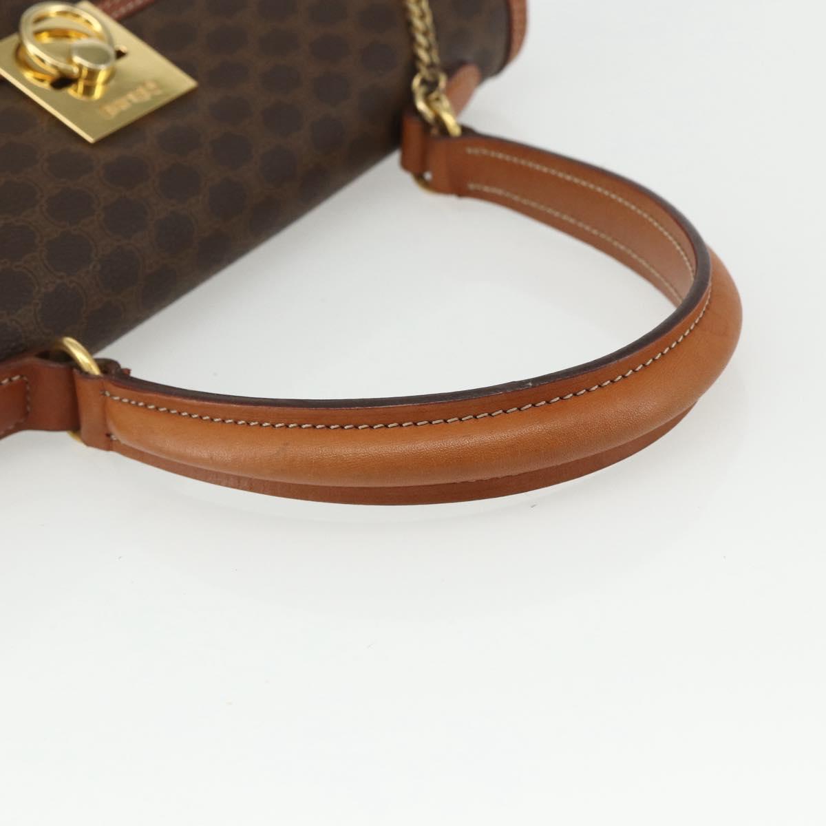 CELINE Macadam Canvas Hand Bag PVC Leather Brown Gold Auth ka556