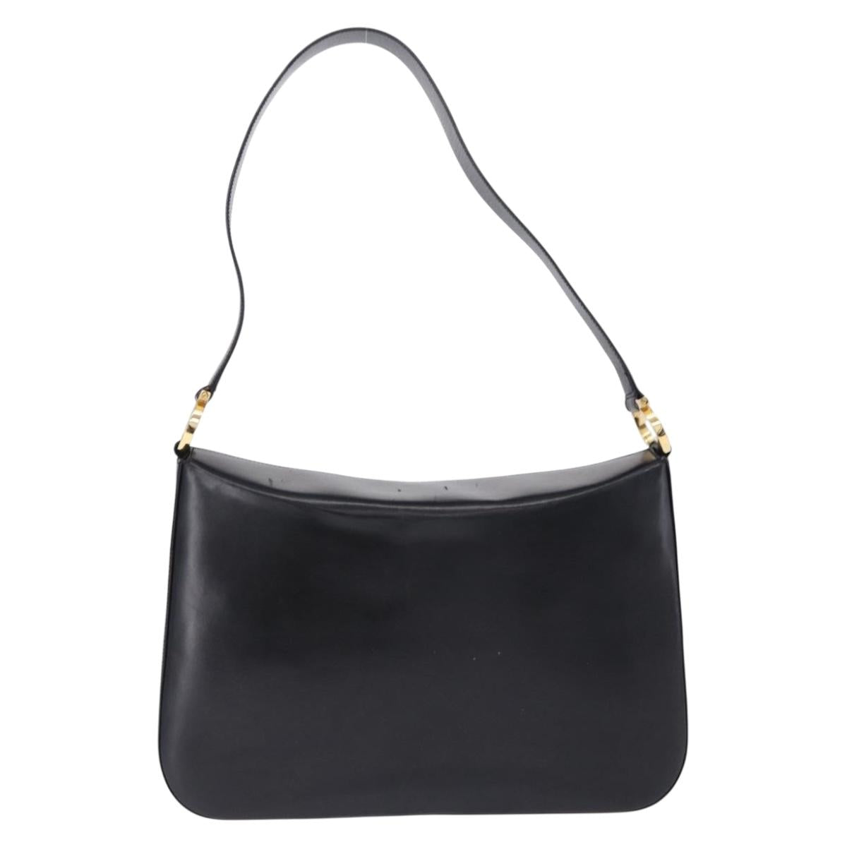 Salvatore Ferragamo Gancini Shoulder Bag Leather Black Gold Tone Auth ka5563