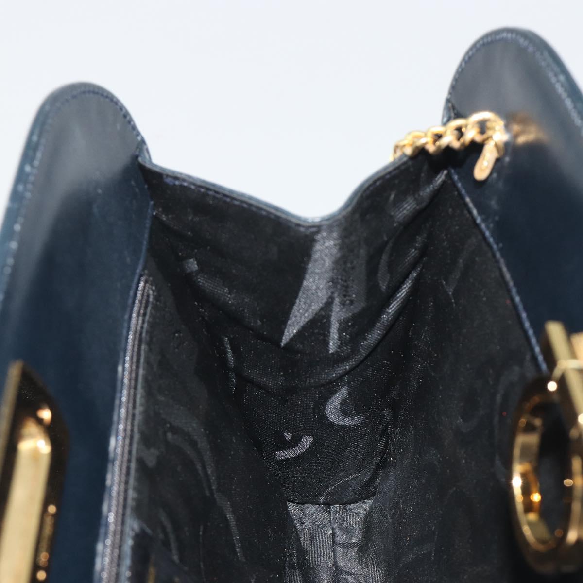 Salvatore Ferragamo Gancini Chain Shoulder Bag Leather Navy Gold Auth ka5564