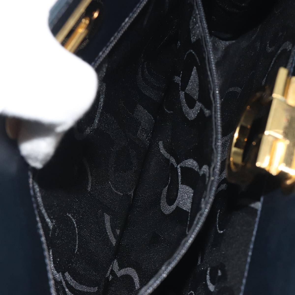 Salvatore Ferragamo Gancini Chain Shoulder Bag Leather Navy Gold Auth ka5564