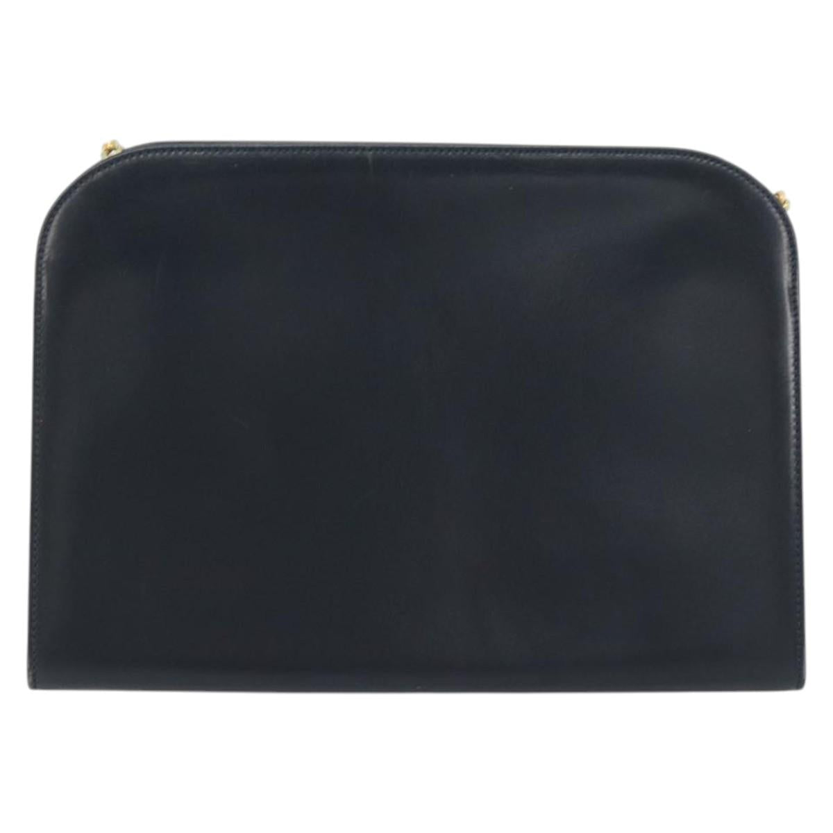 Salvatore Ferragamo Gancini Chain Shoulder Bag Leather Navy Gold Auth ka5564