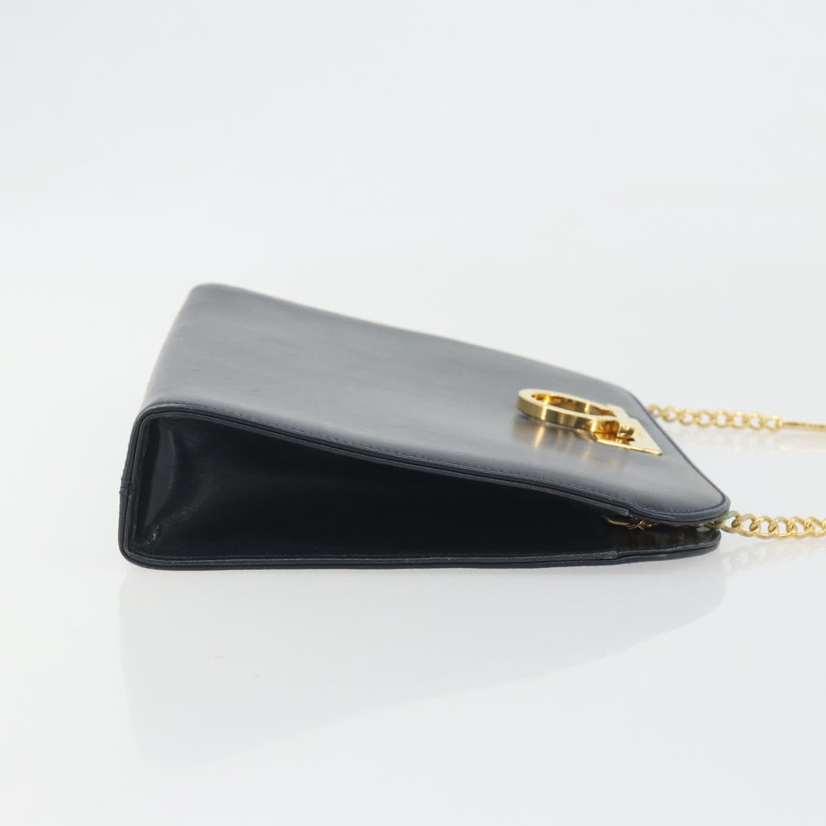 Salvatore Ferragamo Gancini Chain Shoulder Bag Leather Navy Gold Auth ka5564