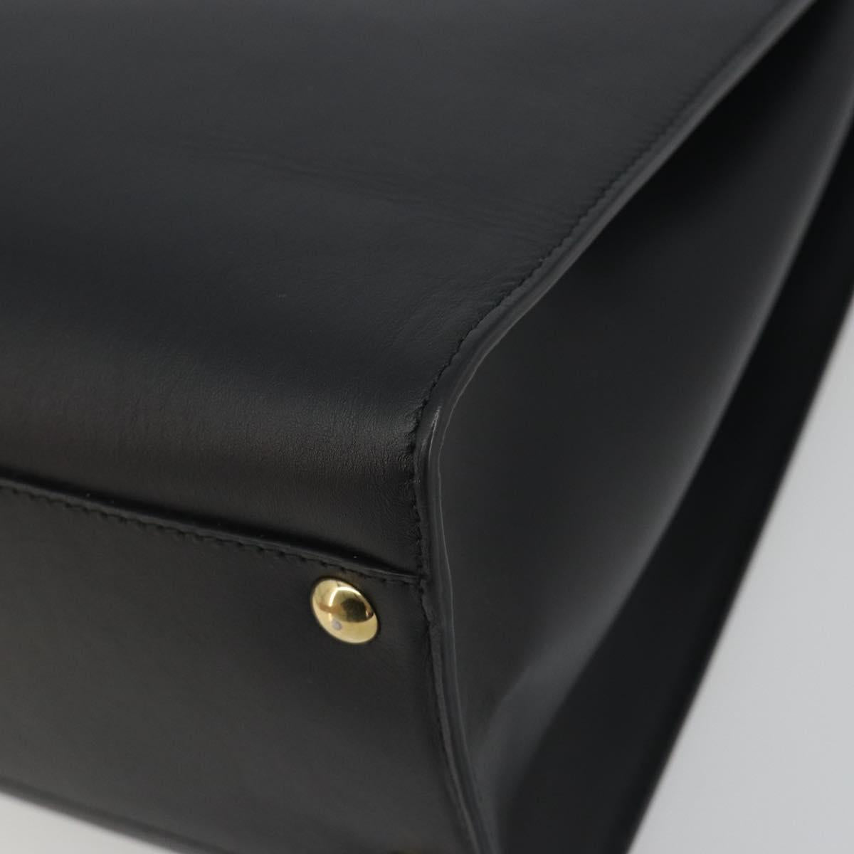 Salvatore Ferragamo Gancini Hand Bag Leather Black Gold Tone Auth ka5566A