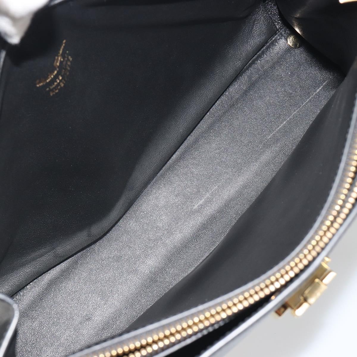 Salvatore Ferragamo Gancini Hand Bag Leather Black Gold Tone Auth ka5566A