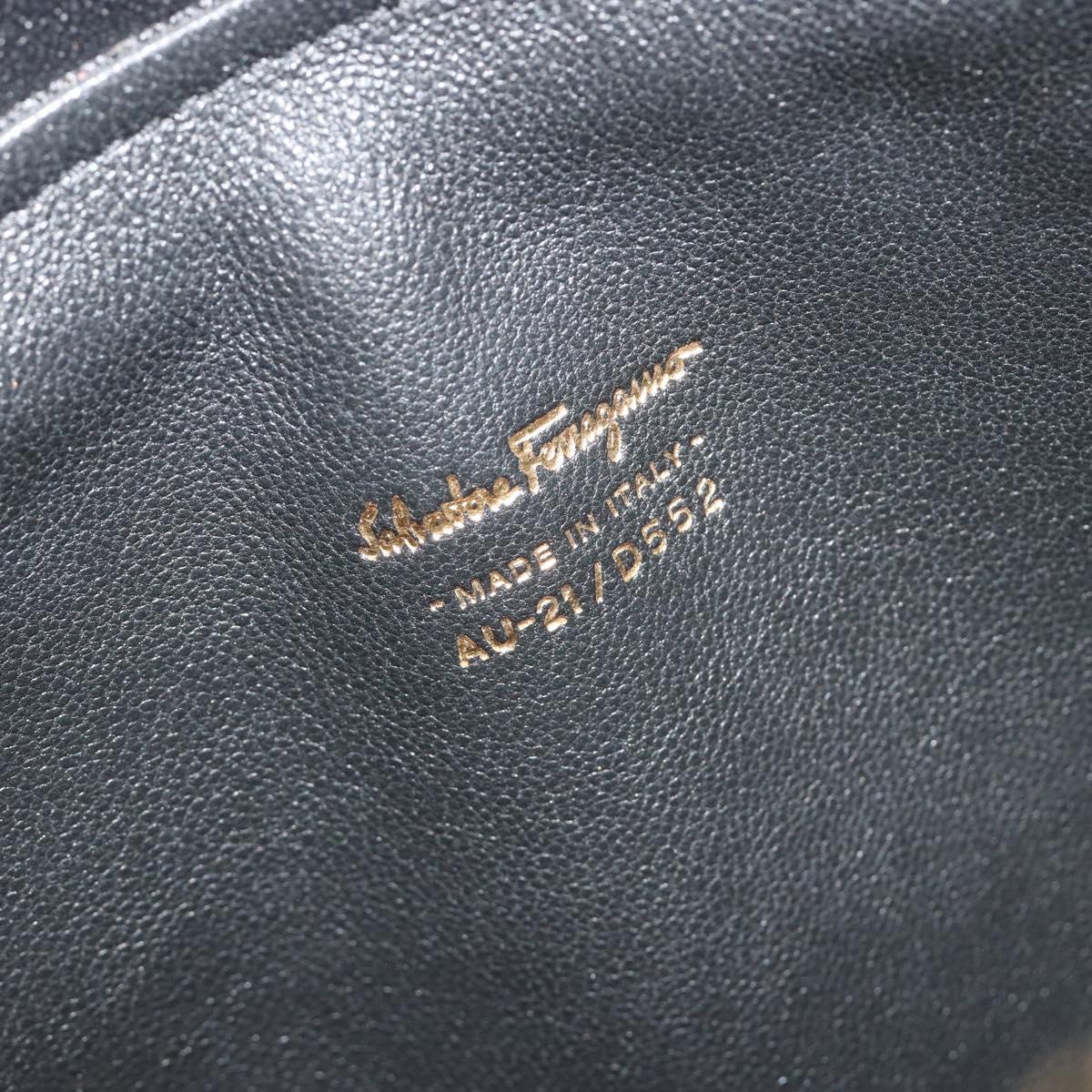 Salvatore Ferragamo Gancini Hand Bag Leather Black Gold Tone Auth ka5566A