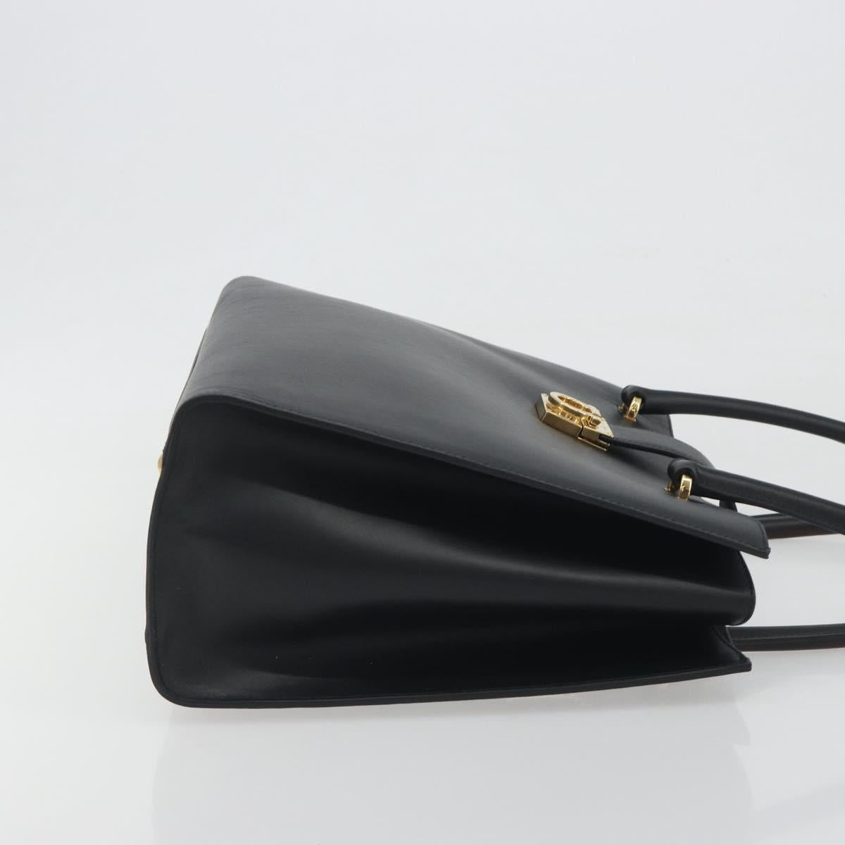 Salvatore Ferragamo Gancini Hand Bag Leather Black Gold Tone Auth ka5566A