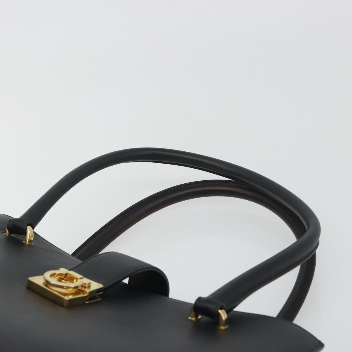 Salvatore Ferragamo Gancini Hand Bag Leather Black Gold Tone Auth ka5566A