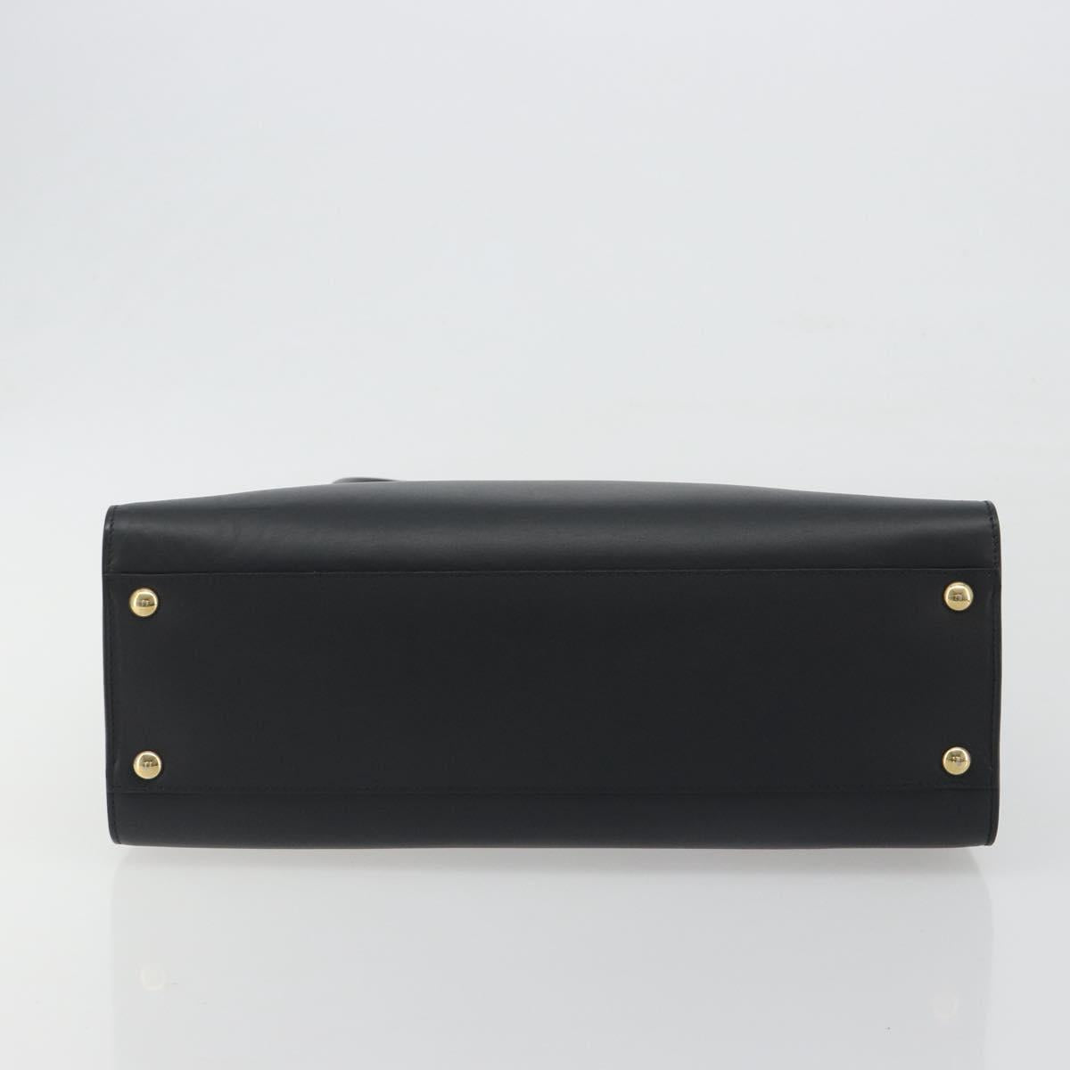 Salvatore Ferragamo Gancini Hand Bag Leather Black Gold Tone Auth ka5566A