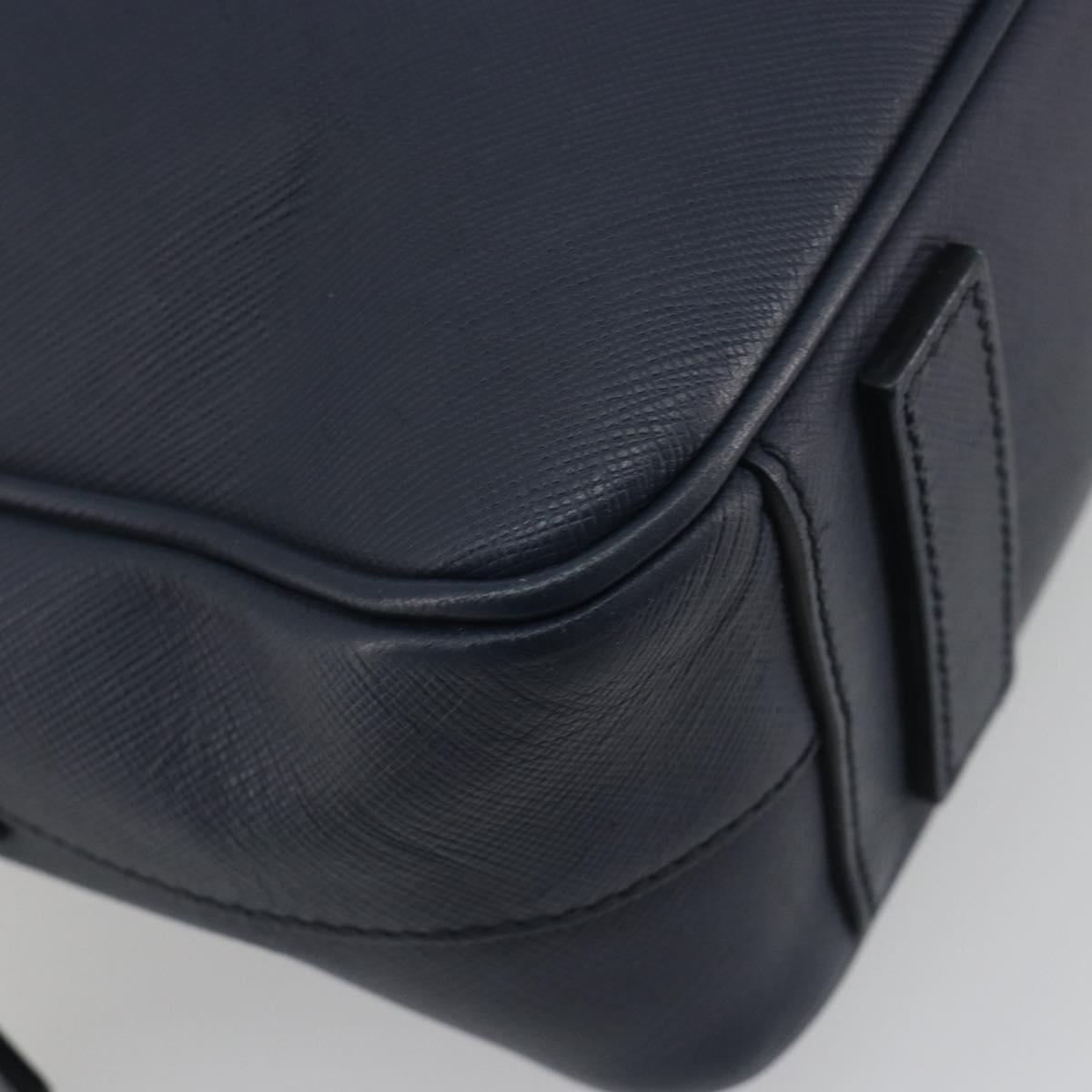 PRADA Saffiano Business Bag Navy Silver Auth ka5567A