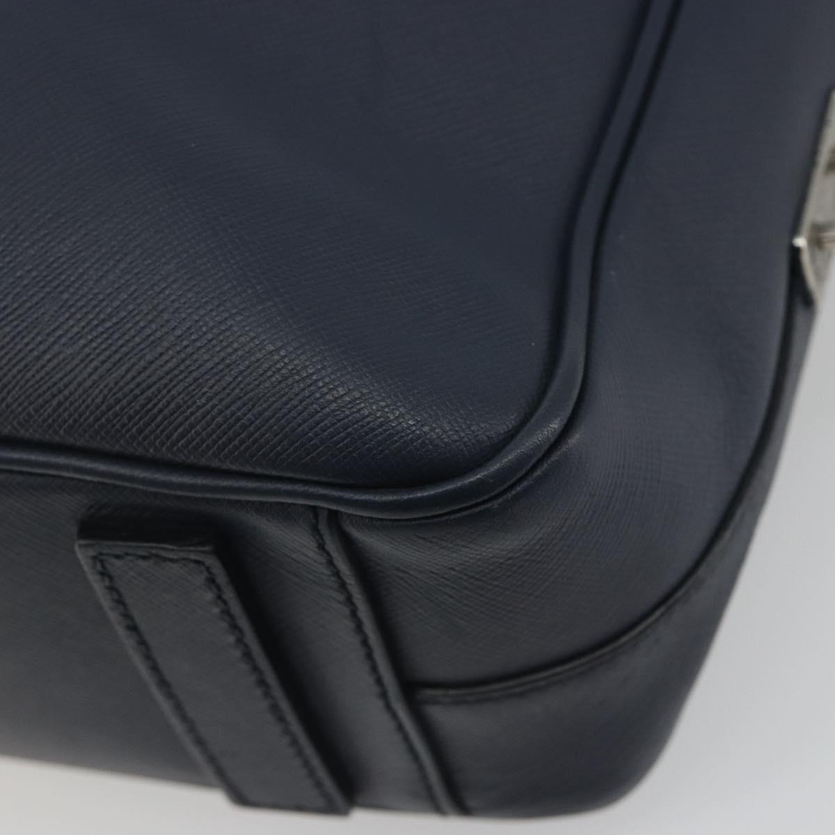 PRADA Saffiano Business Bag Navy Silver Auth ka5567A