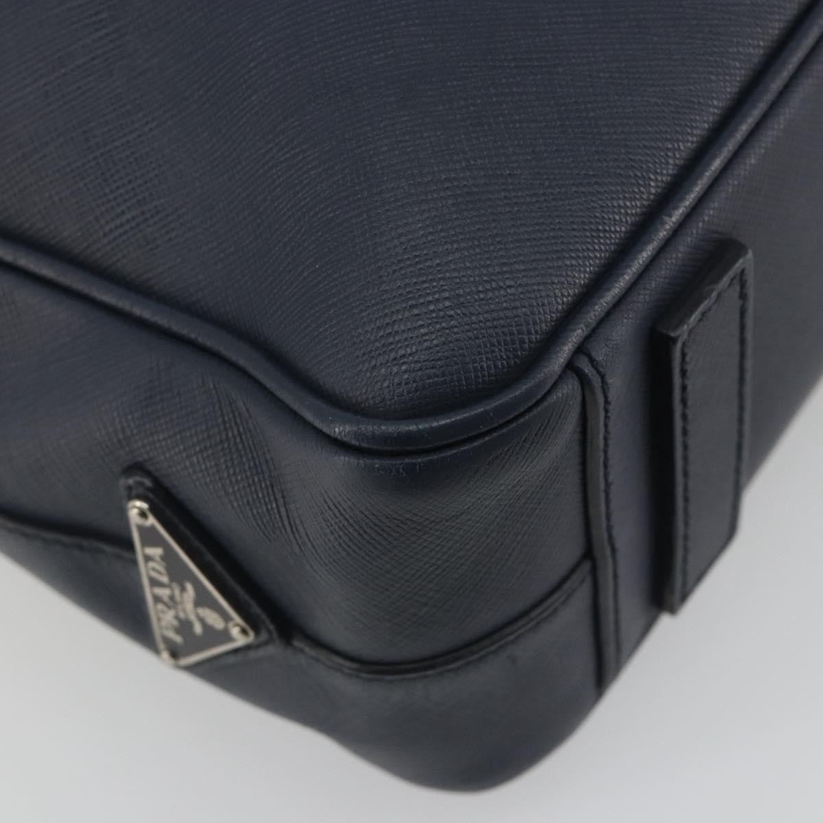 PRADA Saffiano Business Bag Navy Silver Auth ka5567A