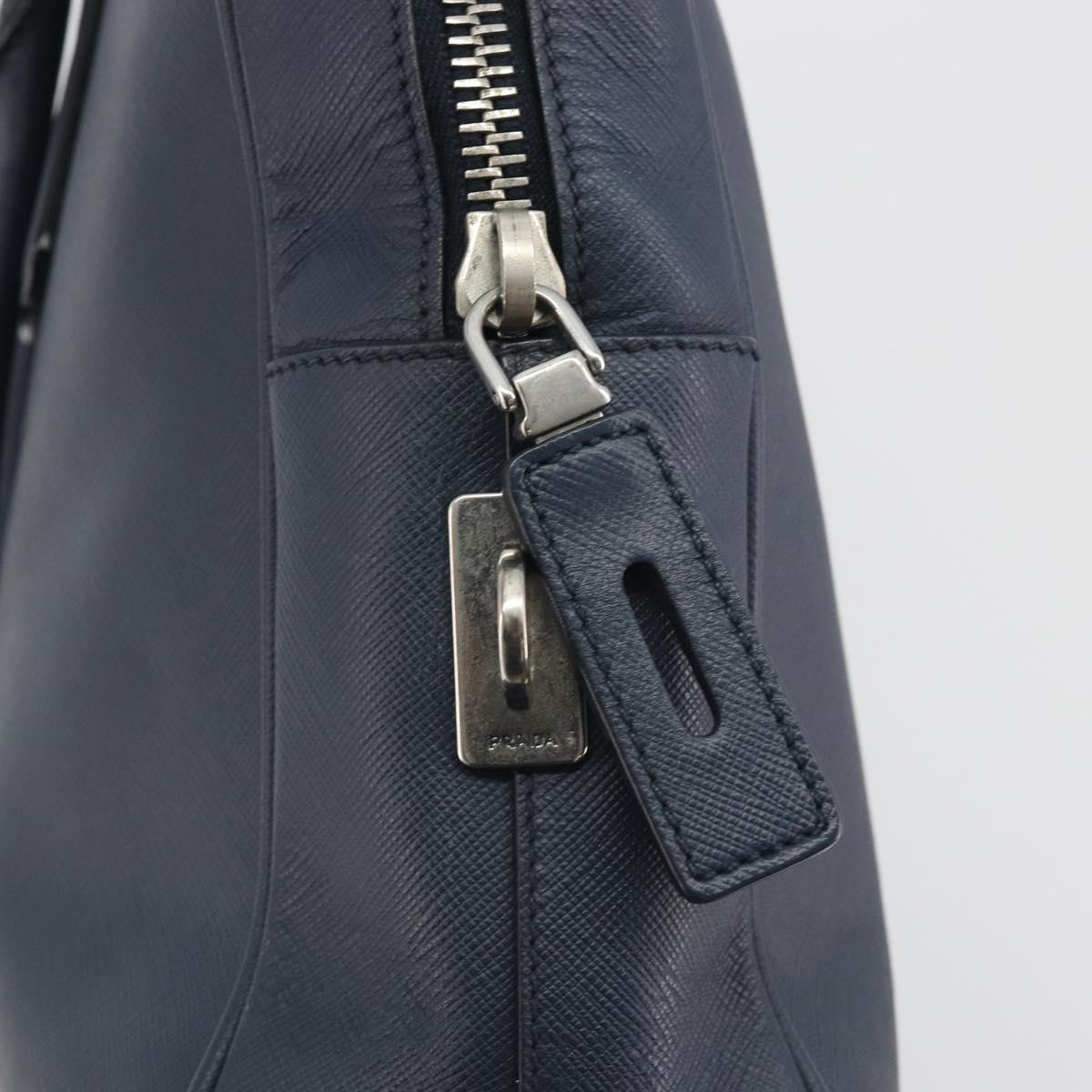 PRADA Saffiano Business Bag Navy Silver Auth ka5567A
