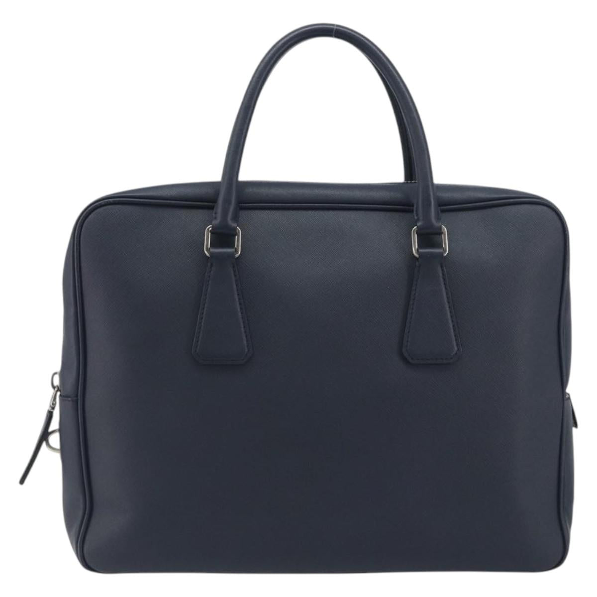 PRADA Saffiano Business Bag Navy Silver Auth ka5567A