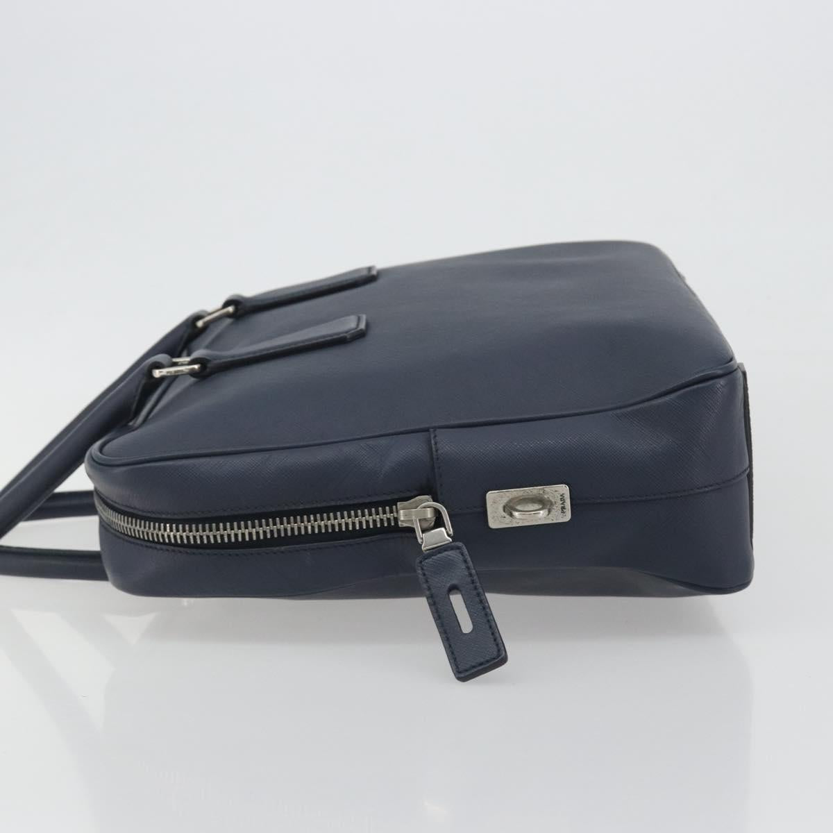 PRADA Saffiano Business Bag Navy Silver Auth ka5567A