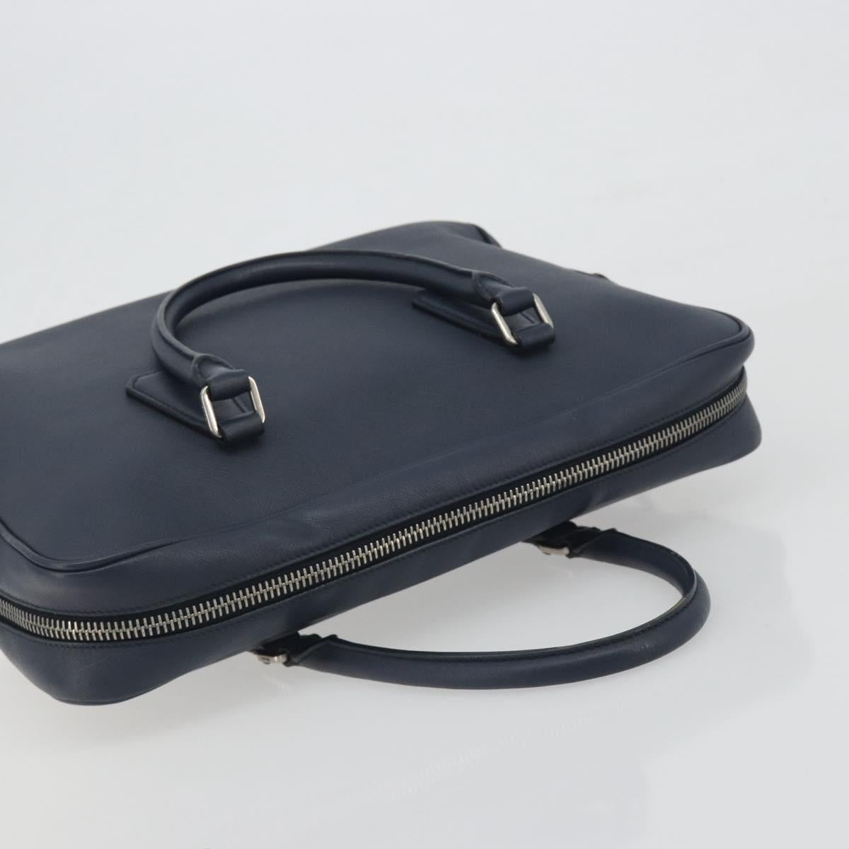 PRADA Saffiano Business Bag Navy Silver Auth ka5567A
