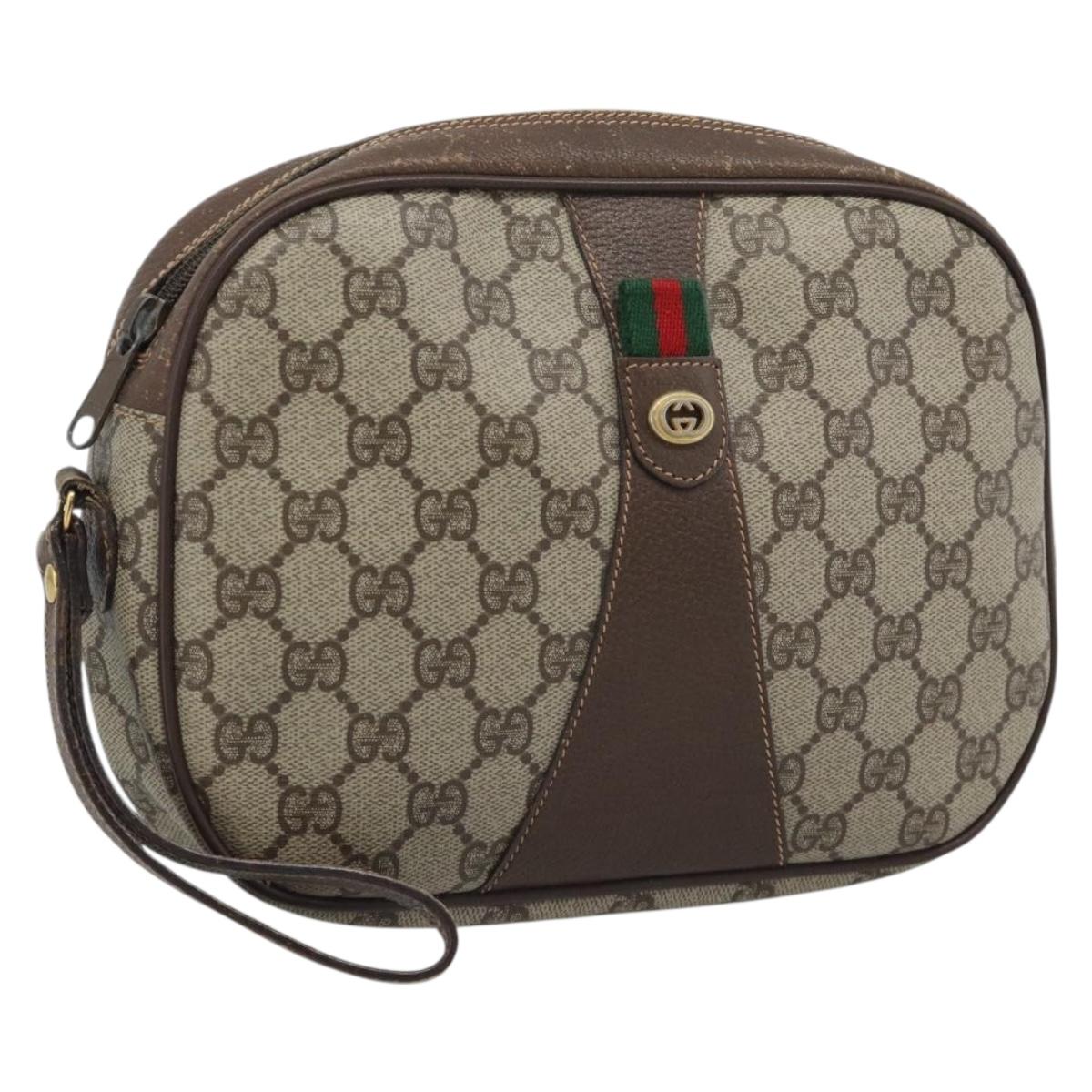 GUCCI GG Supreme Web Sherry Line Clutch Bag PVC Beige 156 01 034 Auth ka5569