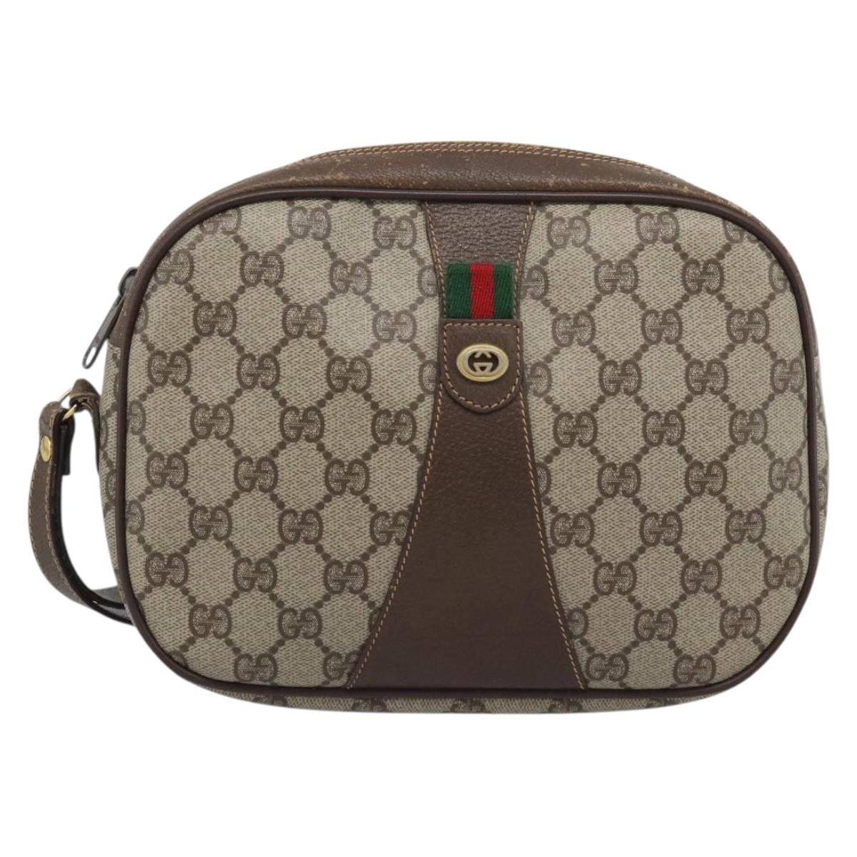 GUCCI GG Supreme Web Sherry Line Clutch Bag PVC Beige 156 01 034 Auth ka5569