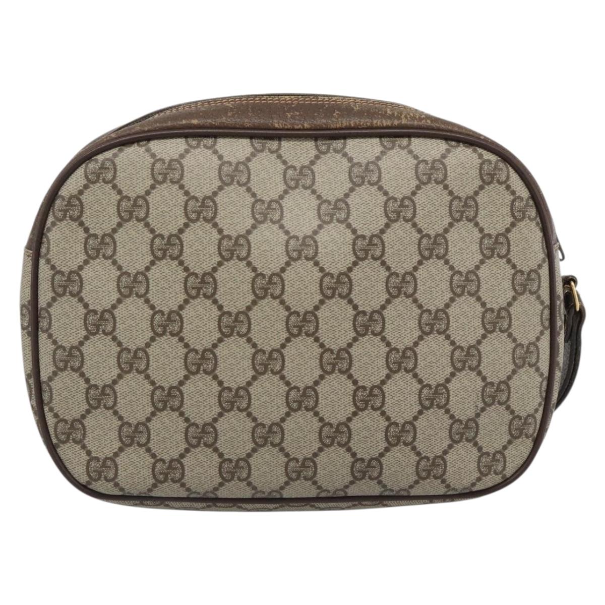 GUCCI GG Supreme Web Sherry Line Clutch Bag PVC Beige 156 01 034 Auth ka5569