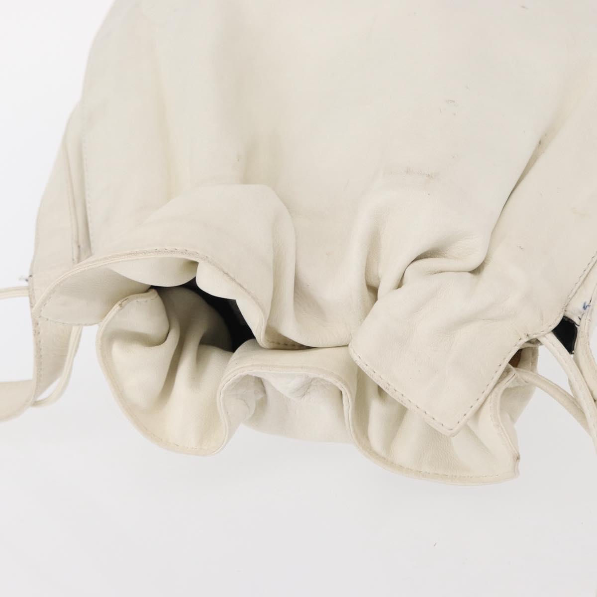 LOEWE Shoulder Bag Leather White Gold Auth ka557