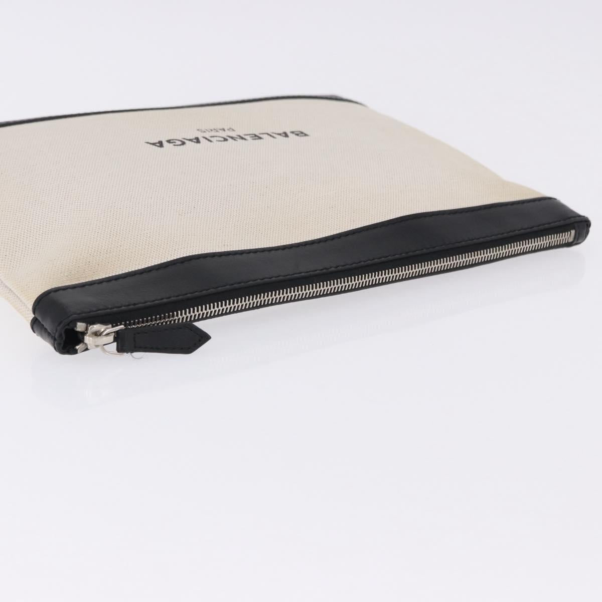 BALENCIAGA Navy Clip M Clutch Bag Canvas White Black 373834 Auth ka5572