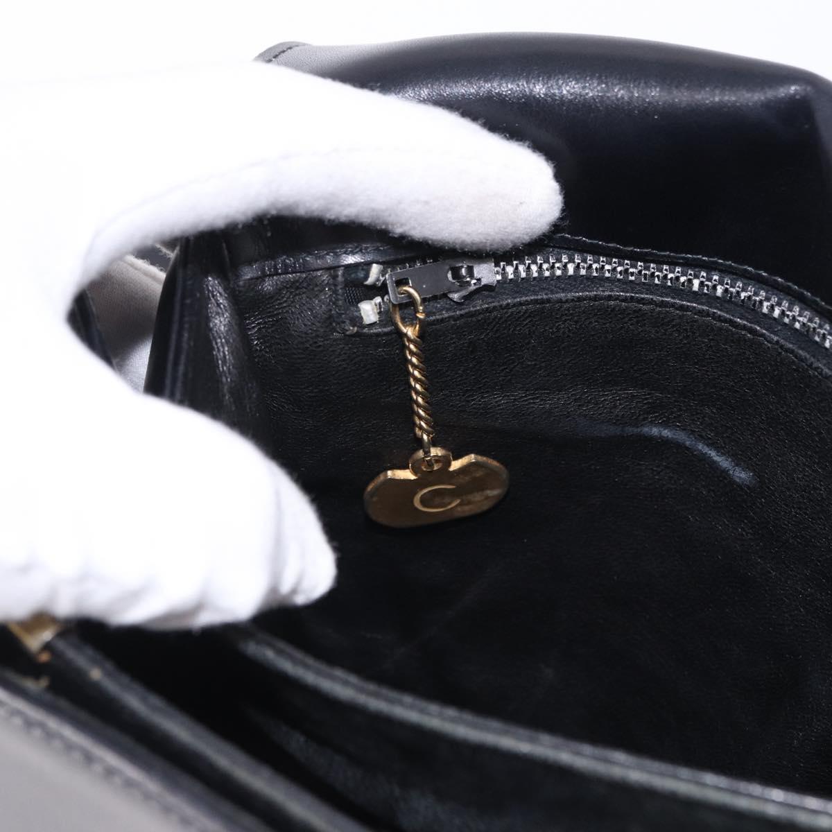 CELINE Horse Carriage Shoulder Bag Leather Black Gold Tone Auth ka5574