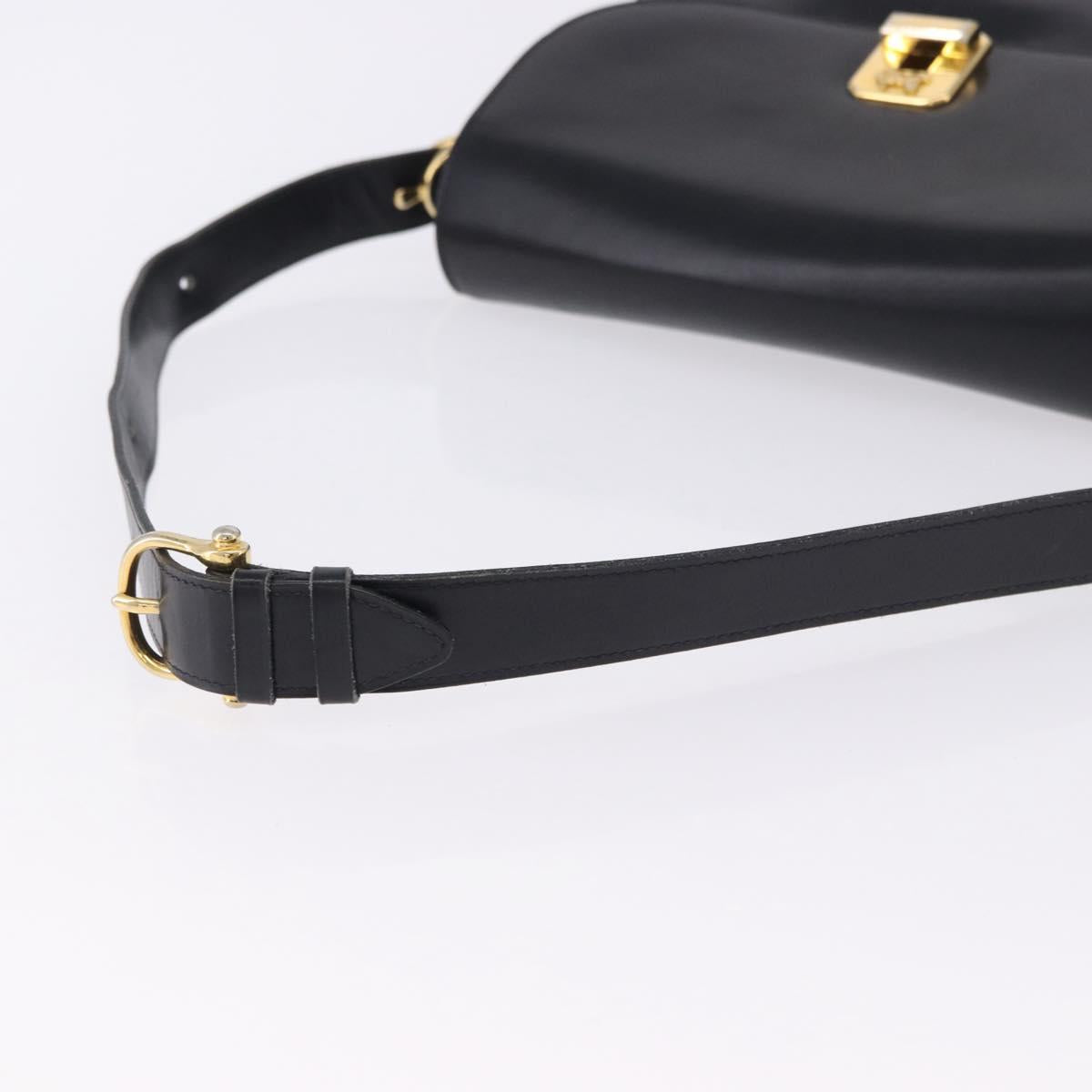 CELINE Horse Carriage Shoulder Bag Leather Black Gold Tone Auth ka5574